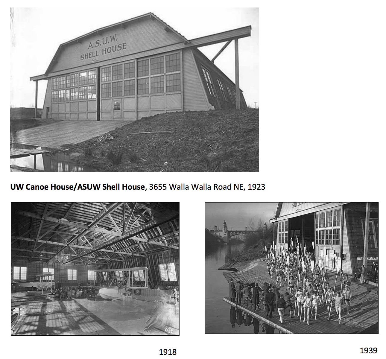 Historic photos of the canoe house. (City of Seattle)