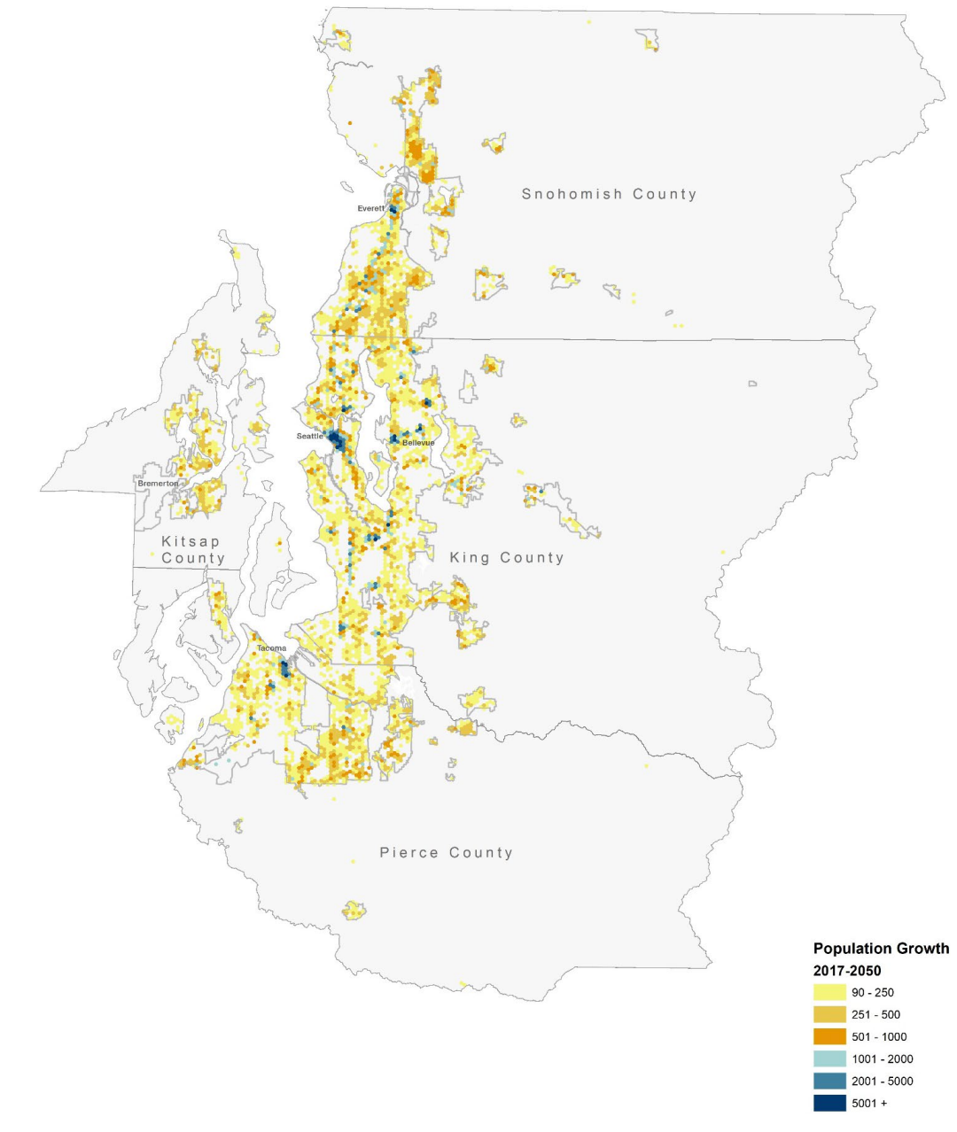 Distribution of population under the "Reset Urban Growth" Alternative.