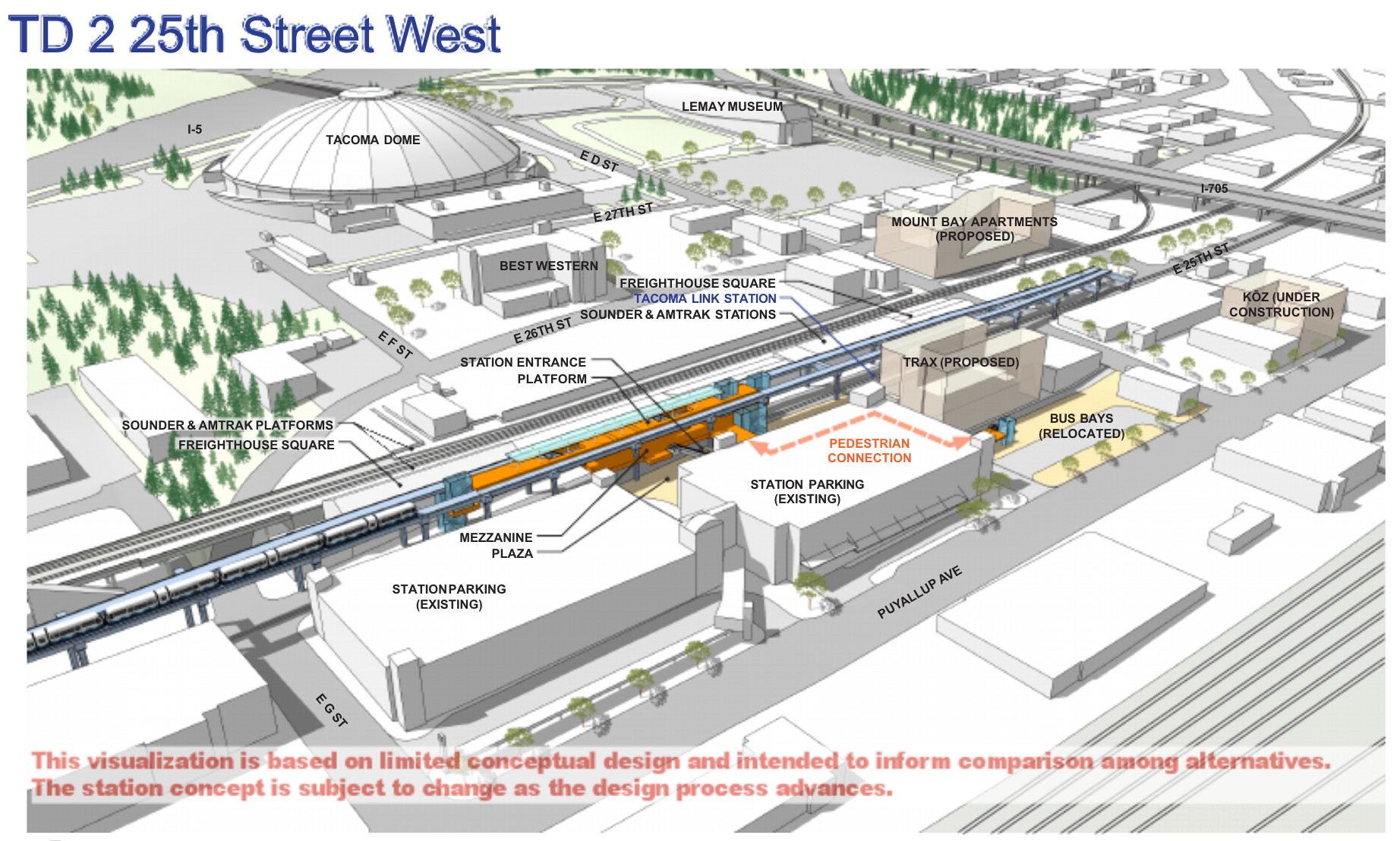 Rendering of the TD 2 option for the Tacoma Dome segment. (Sound Transit)