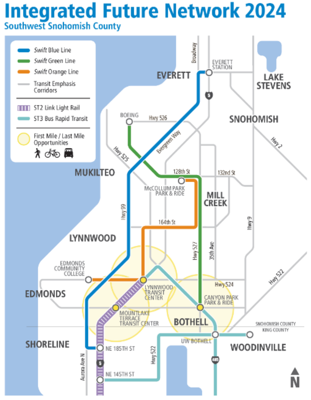 What the network in Southwest Snohomish County with Link could look like in 2024. (Community Transit)