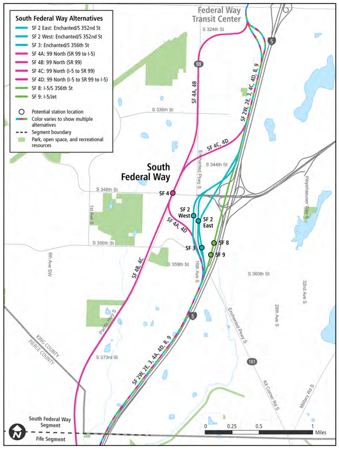 Alternatives for the South Federal Way segment. (Sound Transit)