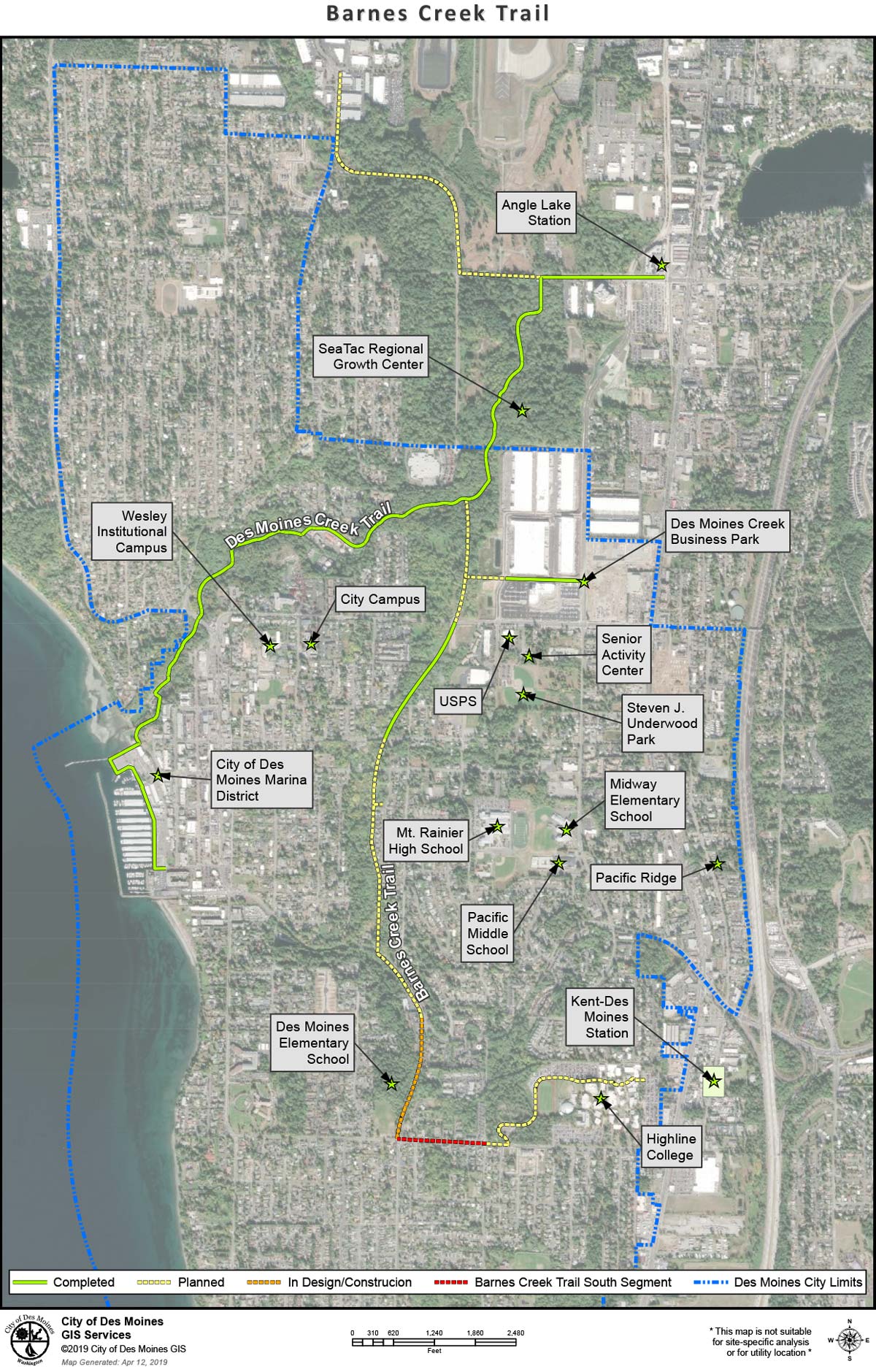 Planned and completed Barnes Creek Trail improvements in Des Moines. (City of Des Moines)