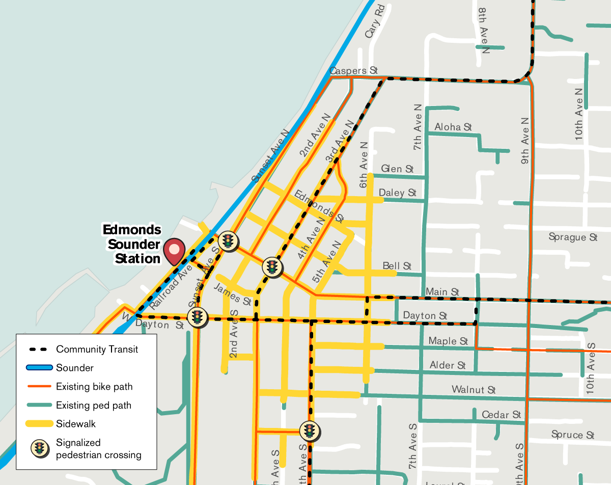 Existing facilities for station access in Edmonds. (Sound Transit)