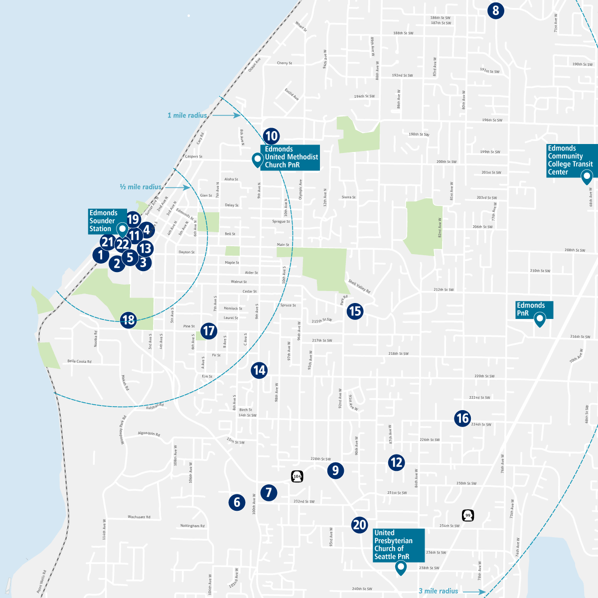 The locations of proposed Edmonds Station access improvements. (Sound Transit)