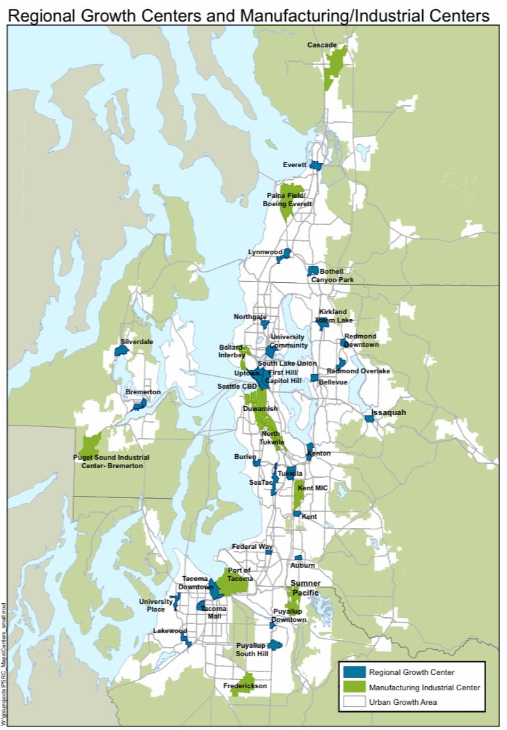 Where Regional Centers are currently designated by the Puget Sound Regional Council. (Puget Sound Regional Council)