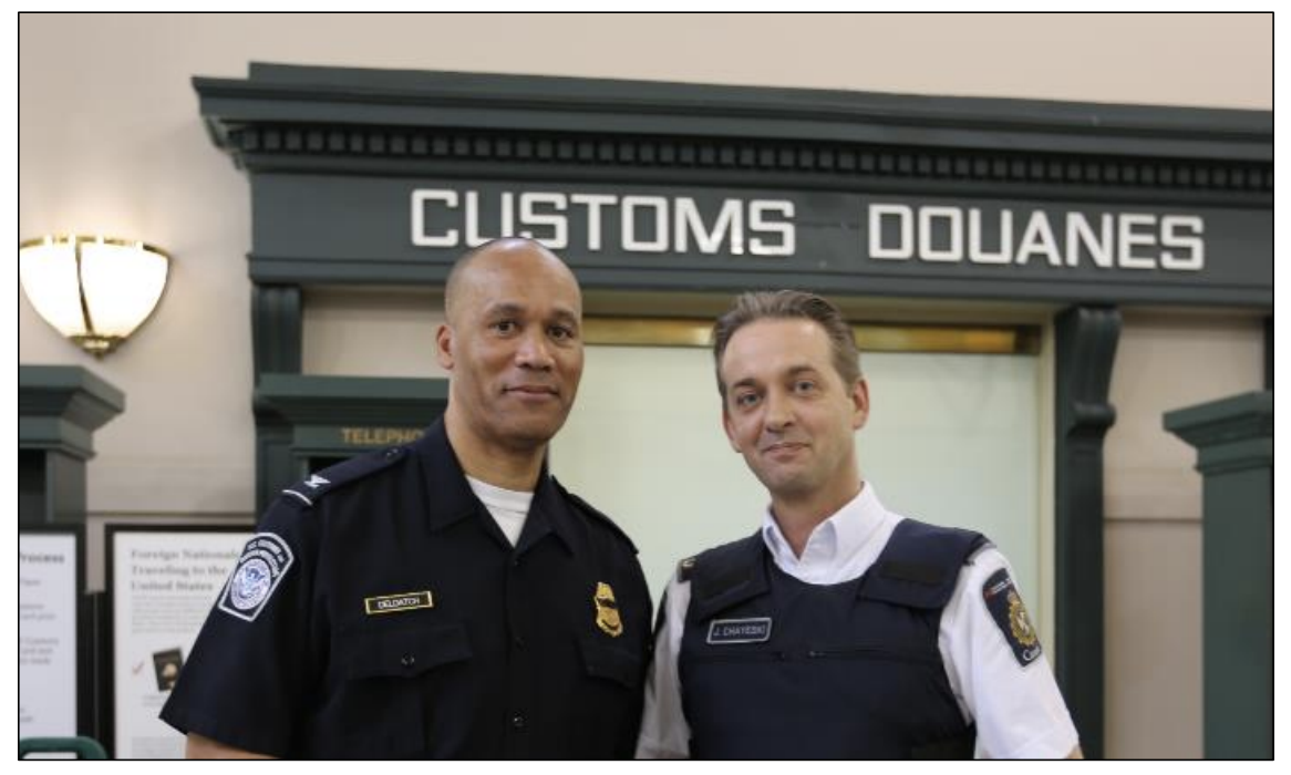 United States and Canadian customs officers at Pacific Central Station. (WSDOT)