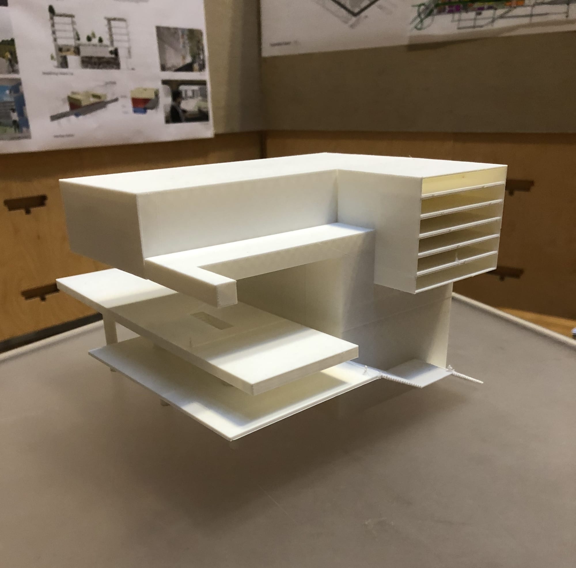 Architectural model for proposed mixed use development connected to the Interbay Light Rail Station. BE 405/505 project group “Sparks Of Industry”.