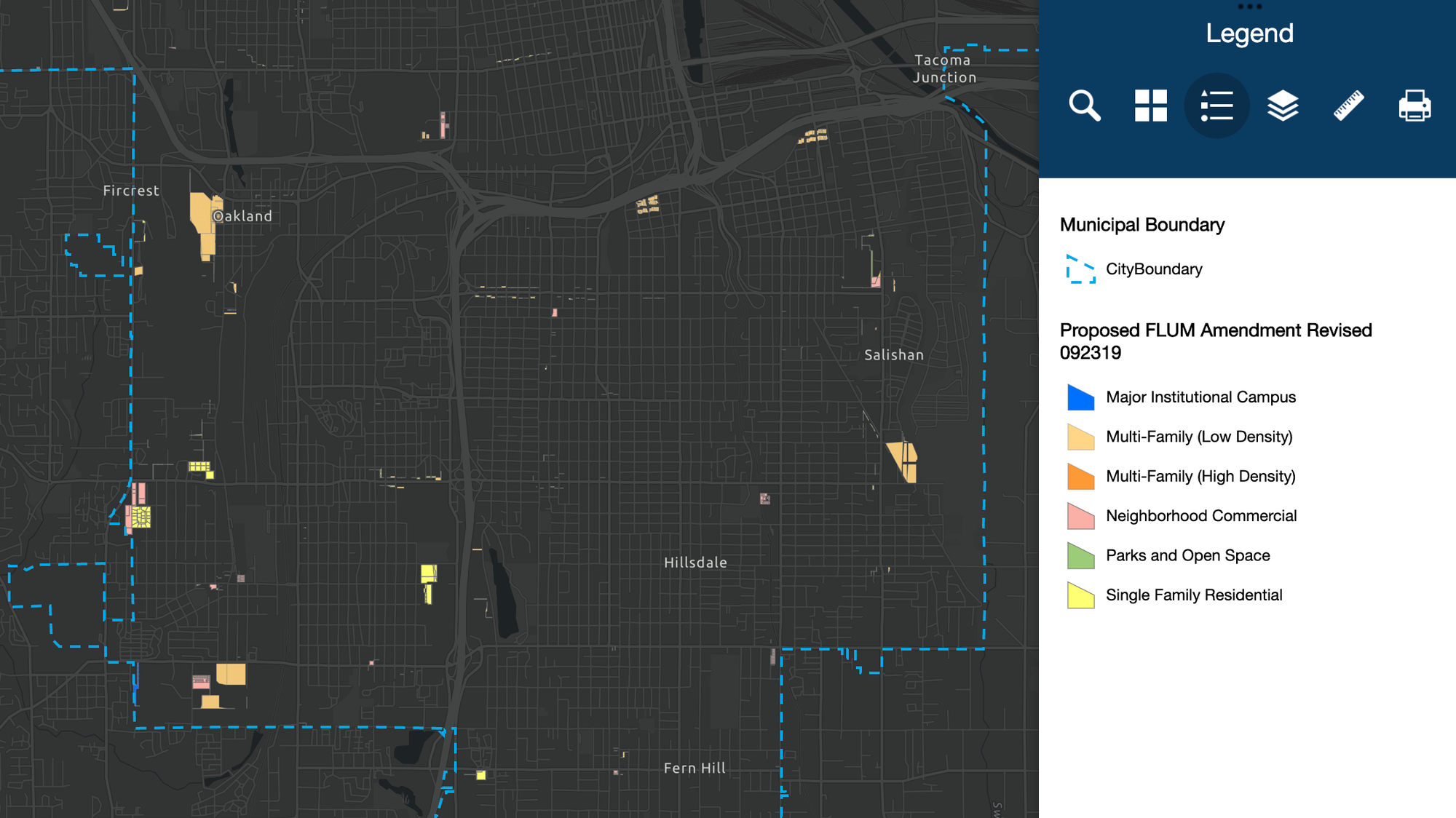 FLUM designation changes in South Tacoma, Hillsdale, and Salishan. (City of Tacoma)
