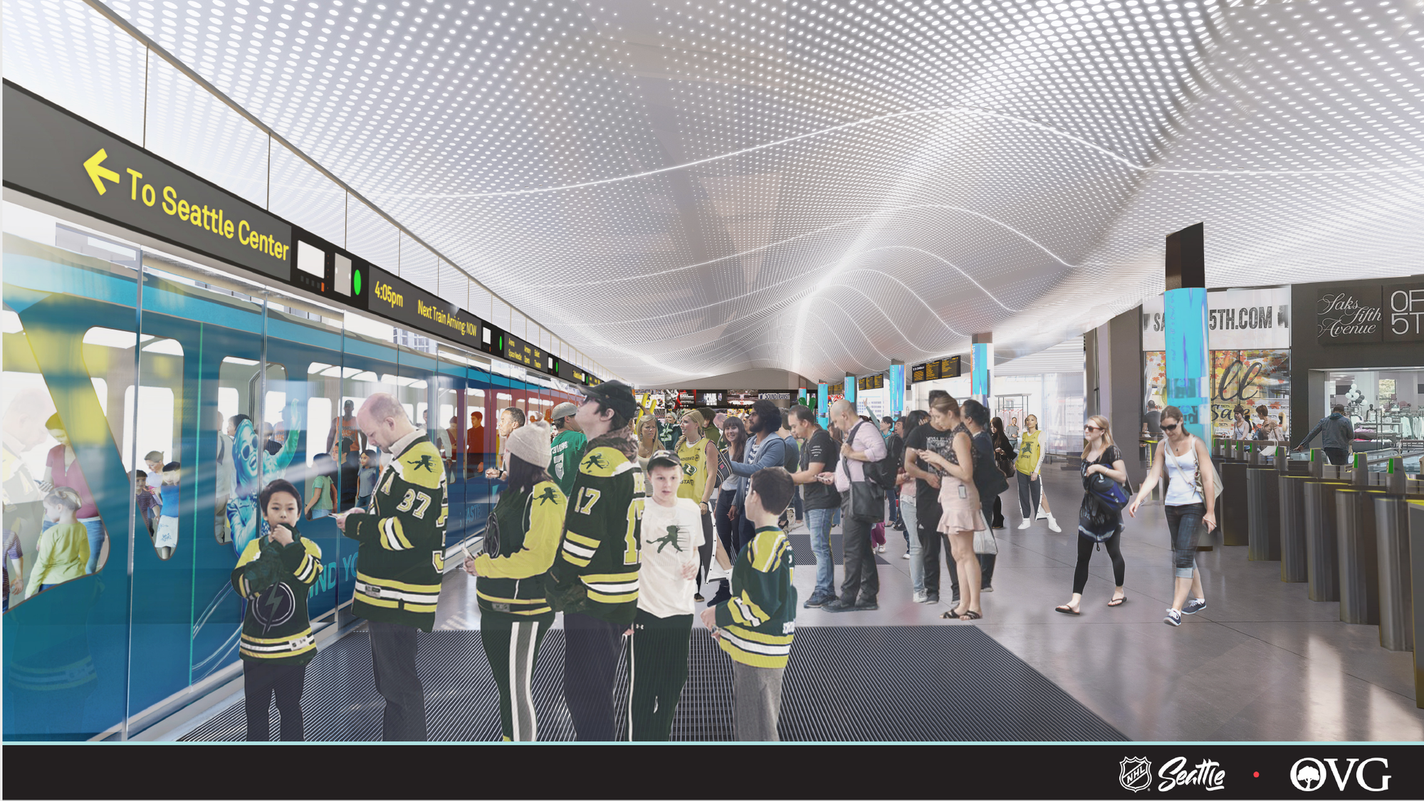 Rendering of a future Westlake station platform for the Monorail. (NHL Seattle)