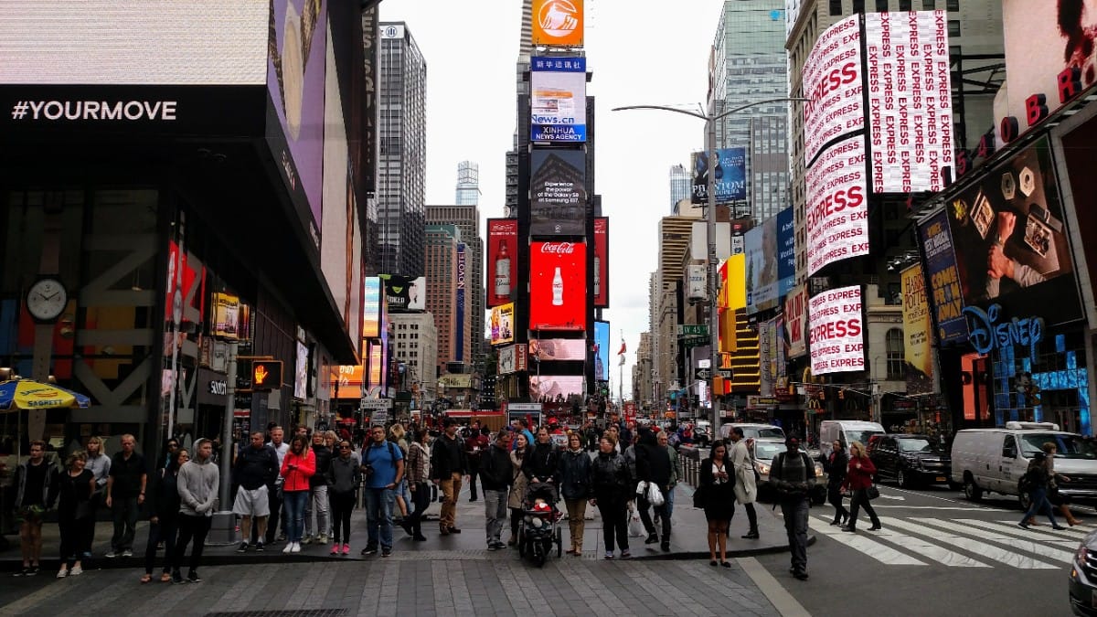 
                     Time Square is a good place to avoid pandemic or no. (Photo by Doug Trumm)
                     