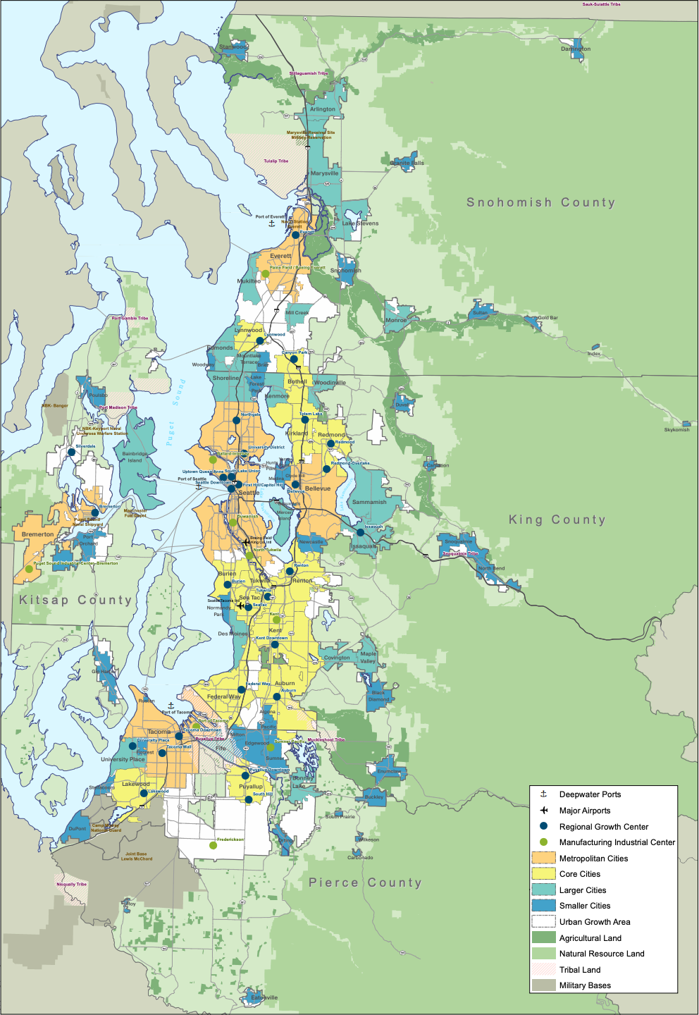 The geographies of the four-county Central Puget Sound region. (Puget Sound Regional Council)