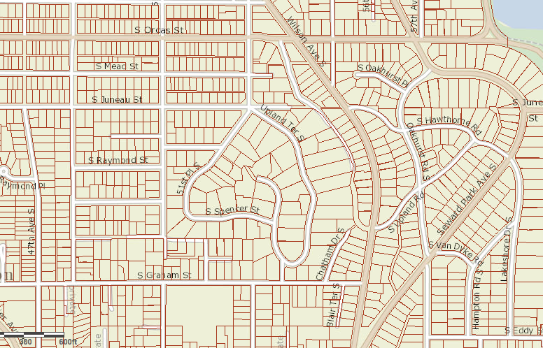 Upland Terrace is a curvy streets with lots cut in seemingly every direction.