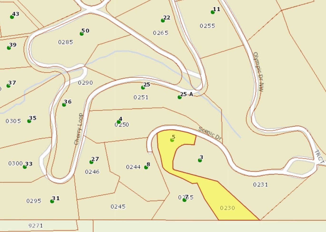 Olympic Dr NW includes some very crooked lots.