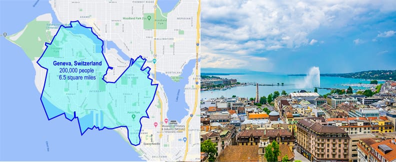 Geneva, Switzerland is full of natural beauty, water, powerful views, and there aren’t any towers. (Left Image: By the Author; Right Image: Getty Images)