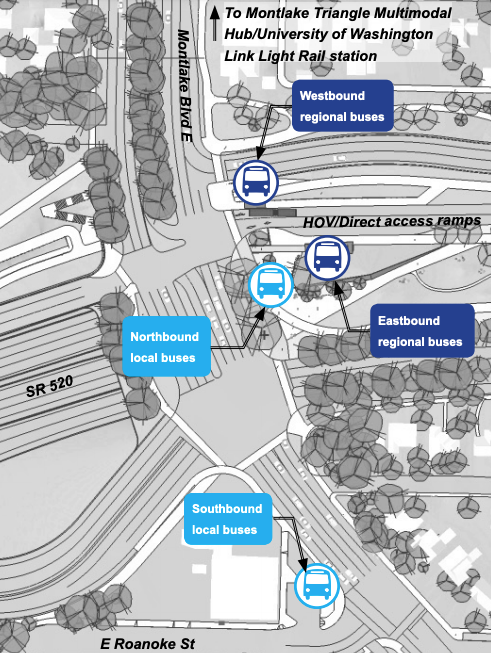 Graphic showing location of bus stops, with the southbound one far away from the others