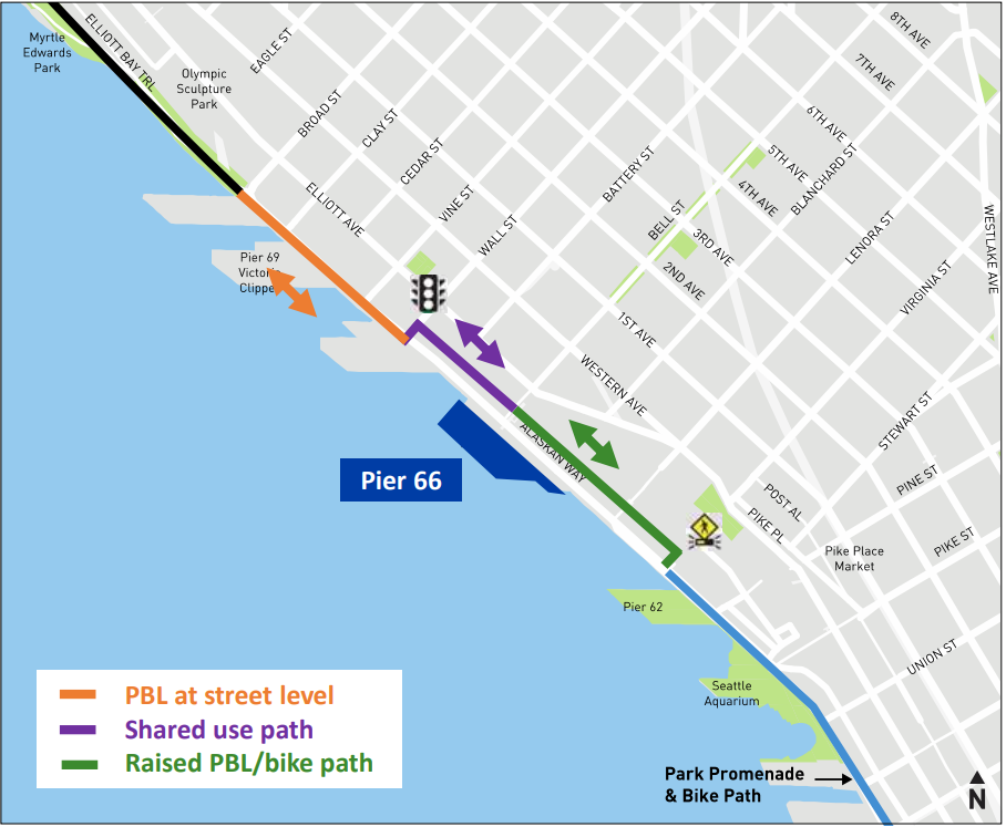 Map of north downtown with two street crossings, one at Virginia and one at Wall shown