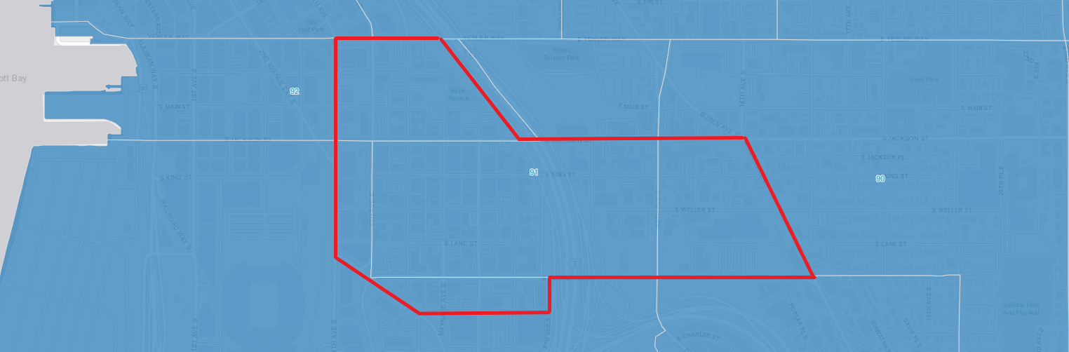 A map with census tracts and an outline of the CID.