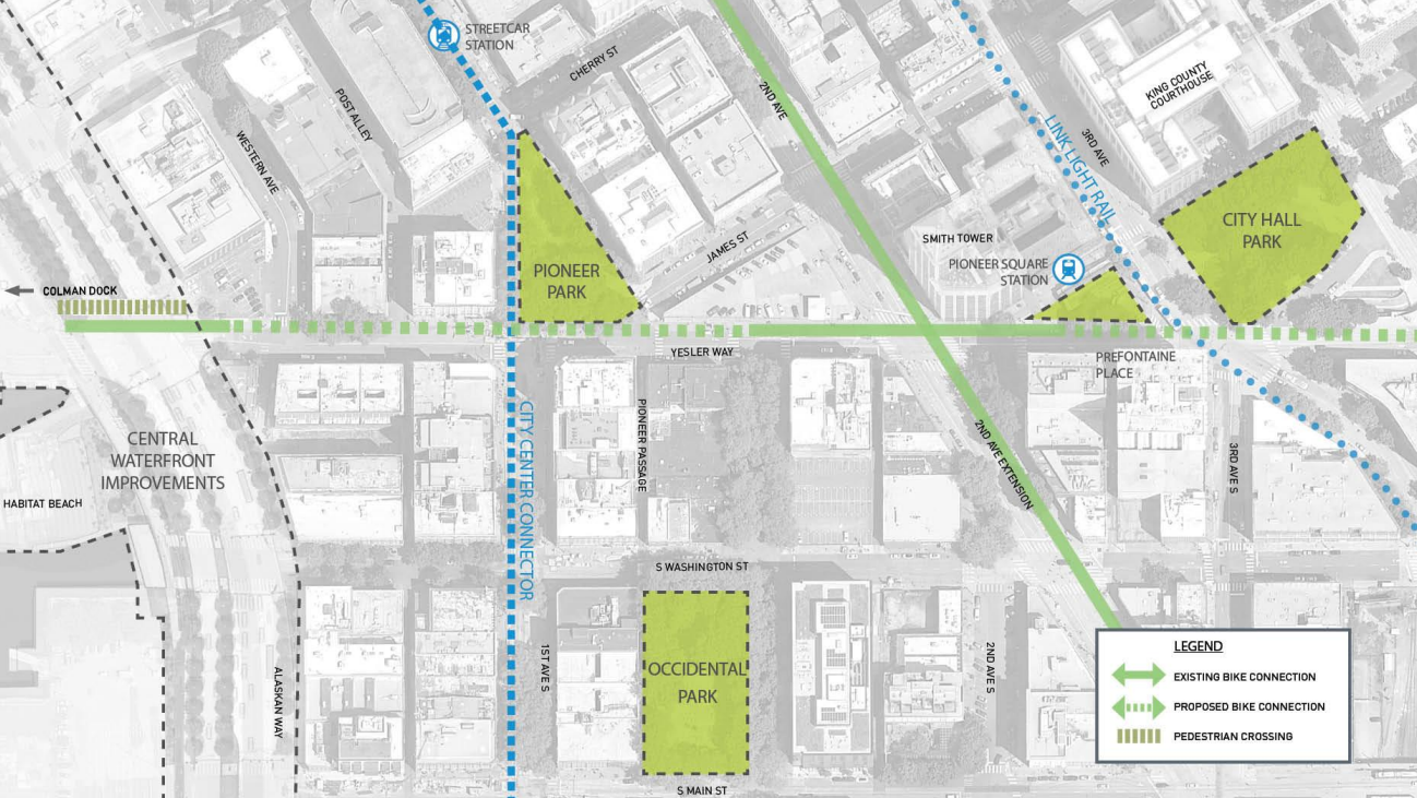Map showing gap of "proposed" bike connection between Western and Occidental