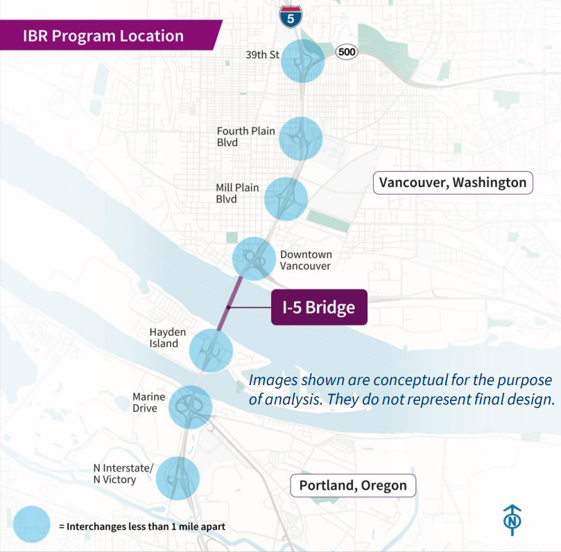 A map of the seven interchanges, showing how the river crossing is only a small part of the project