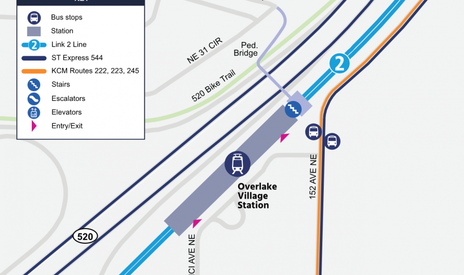 Map showing the new Overlake Village Light Rail Station and multi-use trail. 