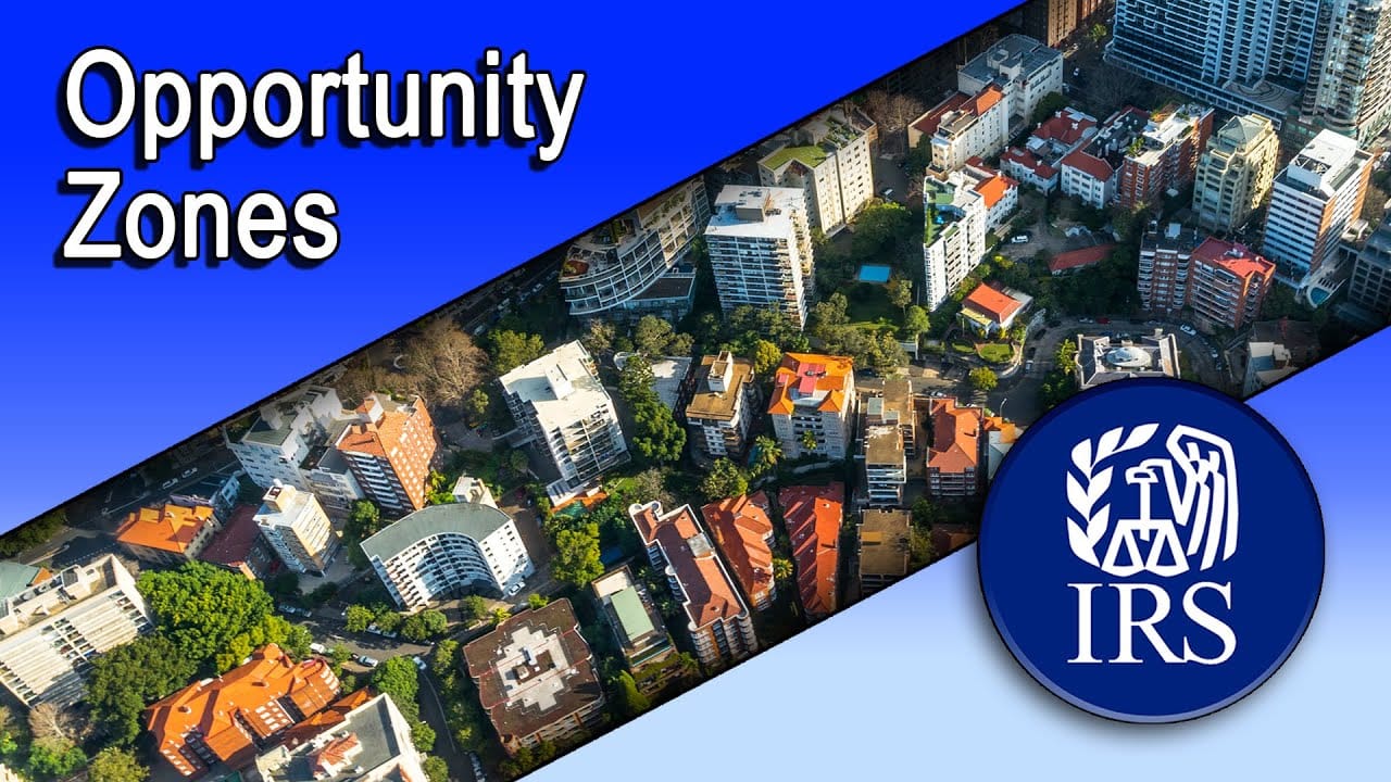 A graphic is includes the IRS logo and areial image of a dense city neighborhood of highrises with tree cover.