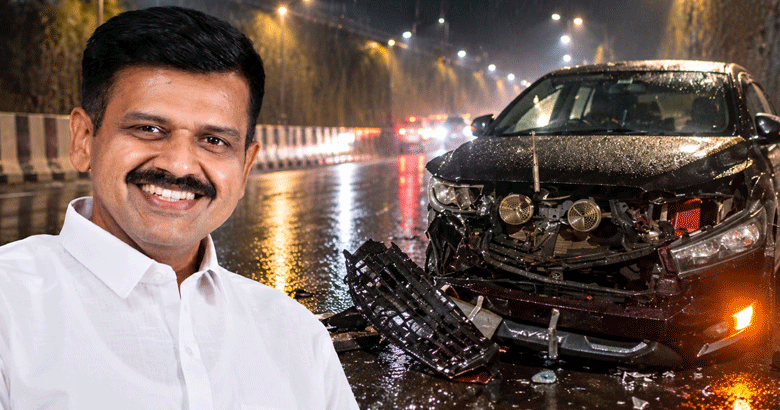 ടയർ പൊട്ടി നിയന്ത്രണം വിട്ടു; ദേശീയപാതയിൽ സന്ദീപ് വാര്യരുടെ വാഹനം അപകടത്തിൽപെട്ടു