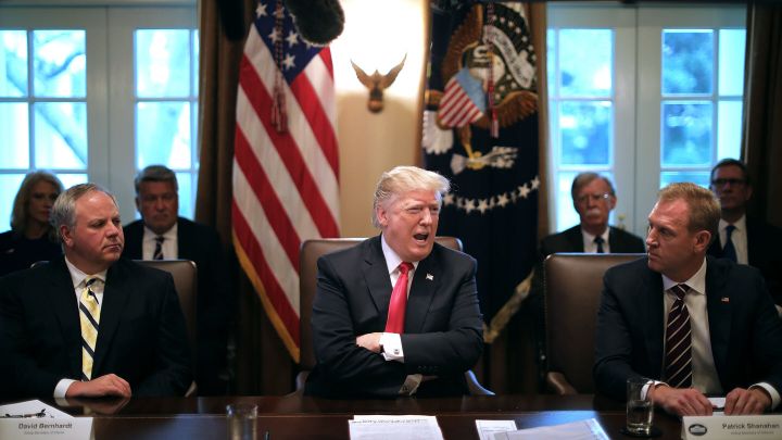 WASHINGTON, DC - JANUARY 02: U.S. President Donald Trump (C) leads a meeting of his Cabinet, including acting Interior Secret