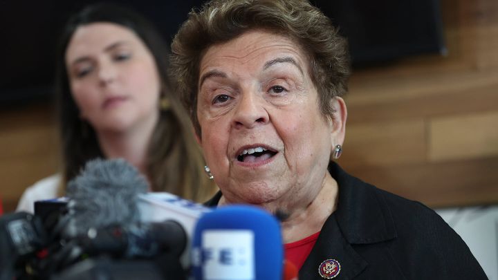Rep. Donna Shalala (D-Fla.) speaks during a press conference at the Saman Arepas restaurant in Doral, Florida.