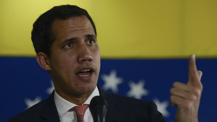 Venezuelan opposition leader and National Assembly Leader Juan Guaido speaks during a press conference with international med