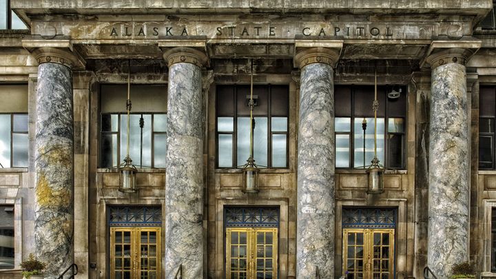 Capitol Building columns and doors in Juneau, Alaska
