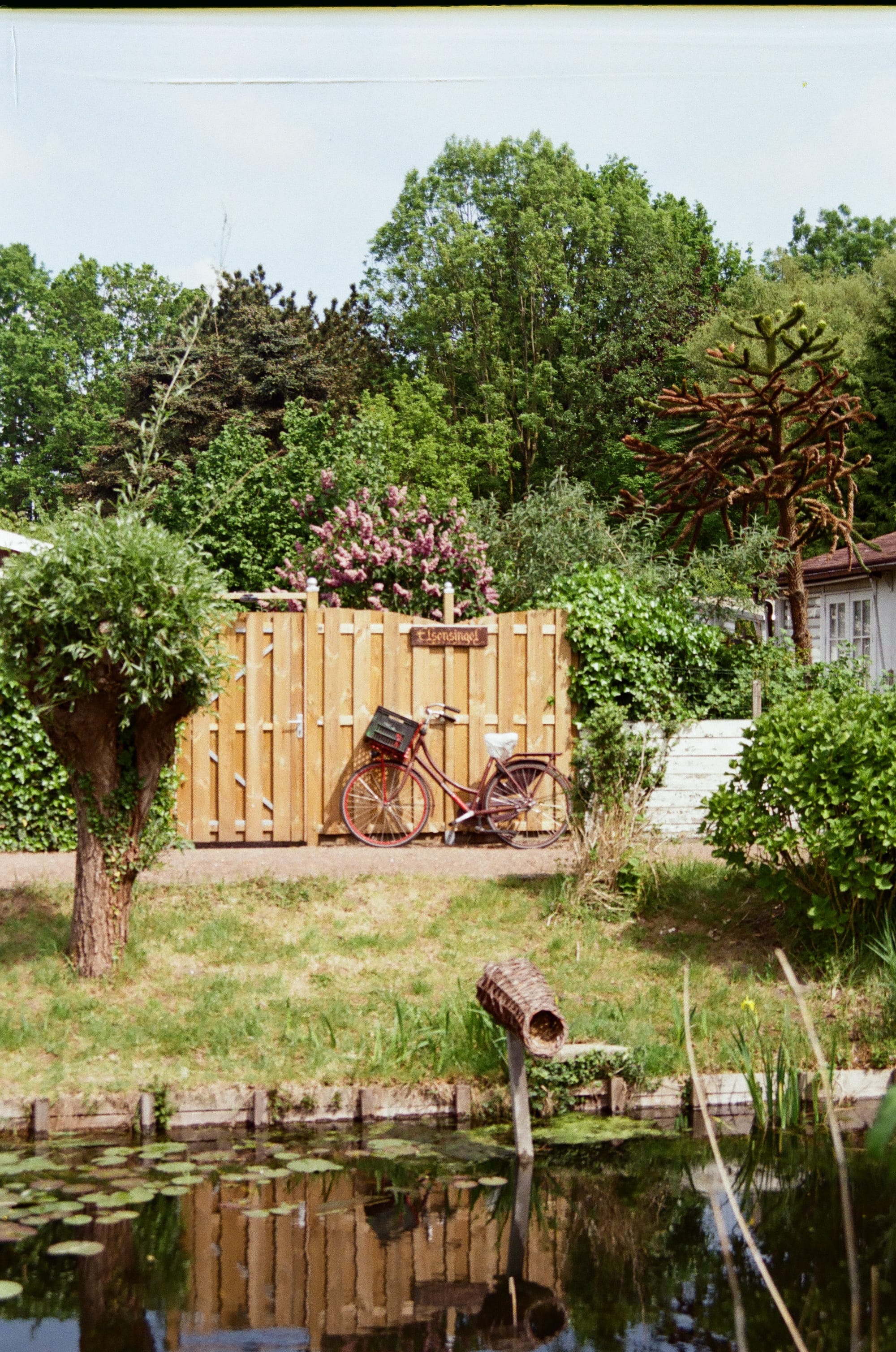 Bicycle parked by a fence along an Amsterdam canal