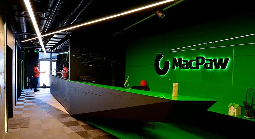 MacPaw logo on the wall inside the office