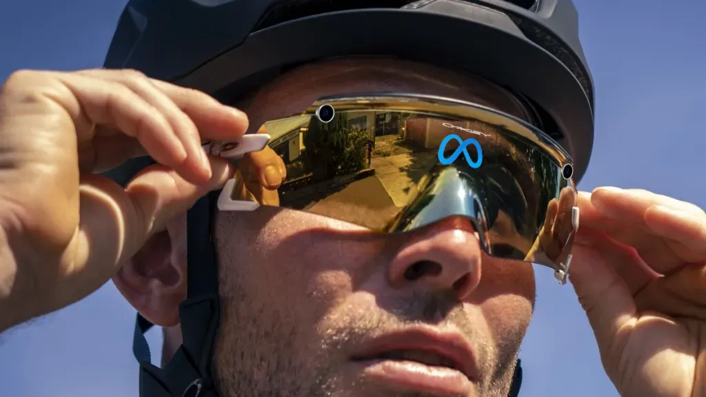 Man wearing Oakley Meta smart glasses