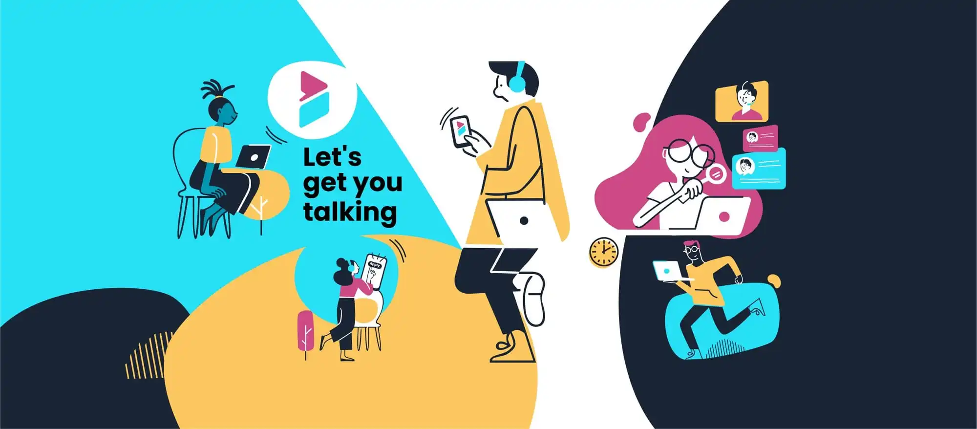 illustration with people with phones and laptops