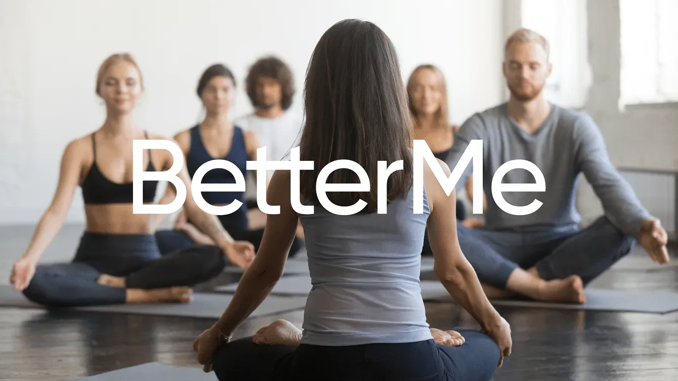 BetterMe logo on a background of people doing yoga
