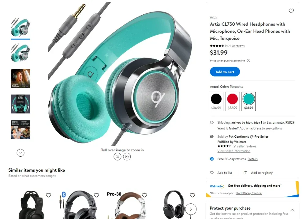 Headphones on the marketplace page
