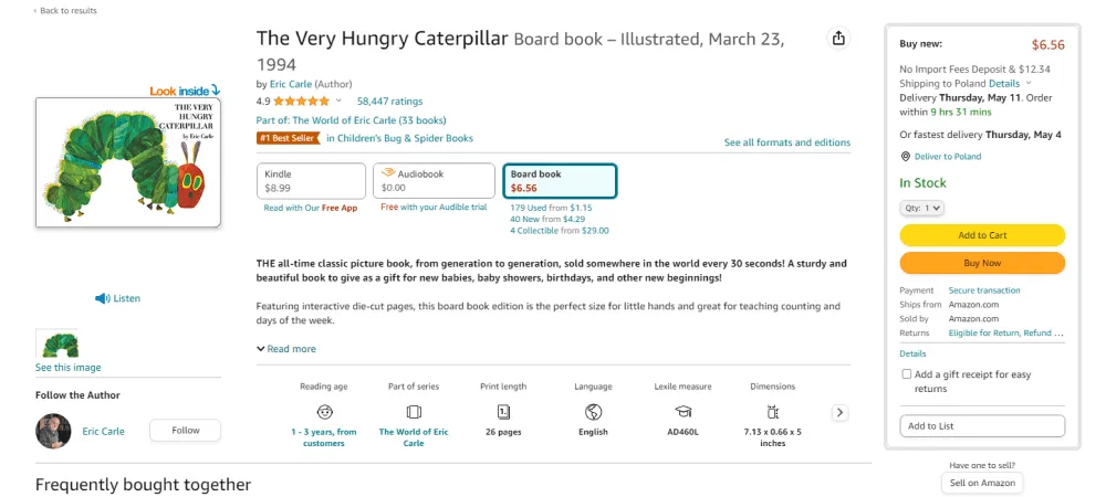 Very hungry caterpillar product on marketplace page