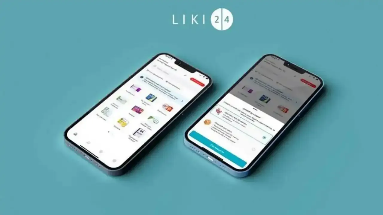 liki24 logo on the background of phones with the application open