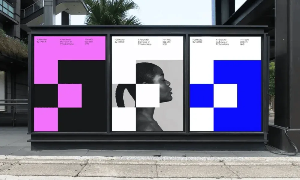 Billboard with a woman in pixel design