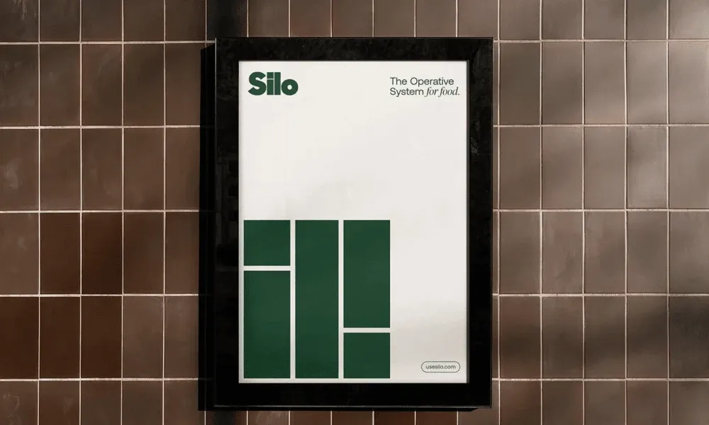 Silo poster with green design, food system focus, tiled wall