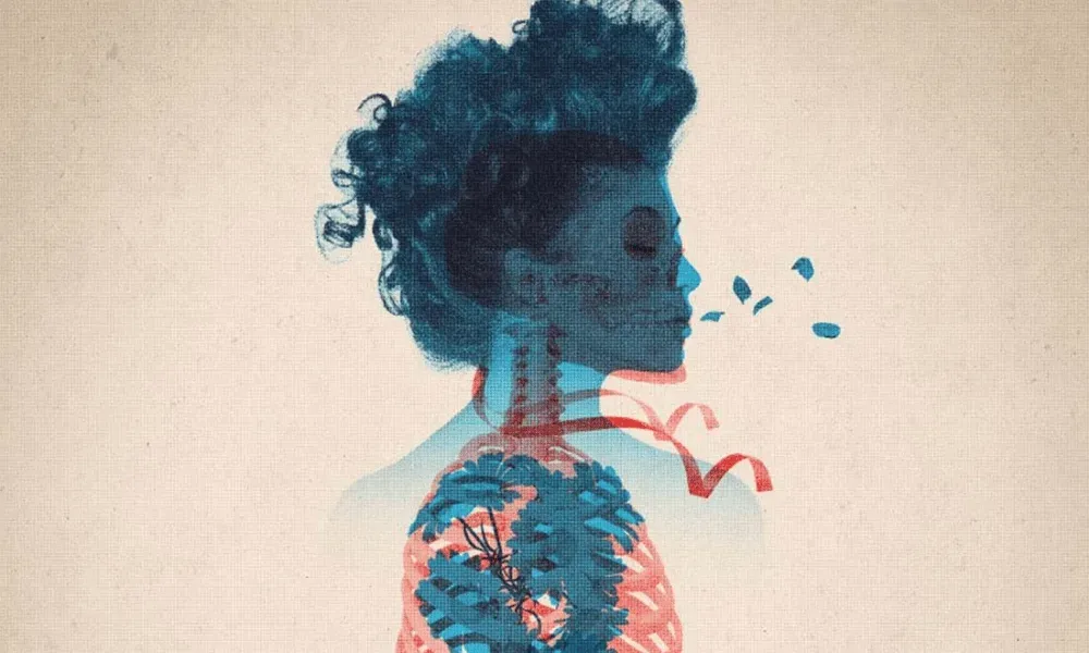 Profile of a girl with a risograph grain effect