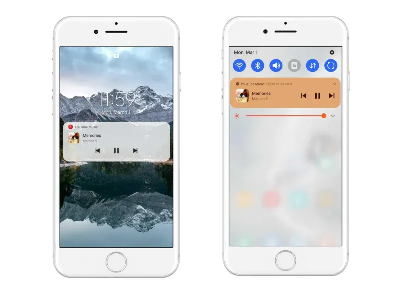 two phones with the "youtube music" app