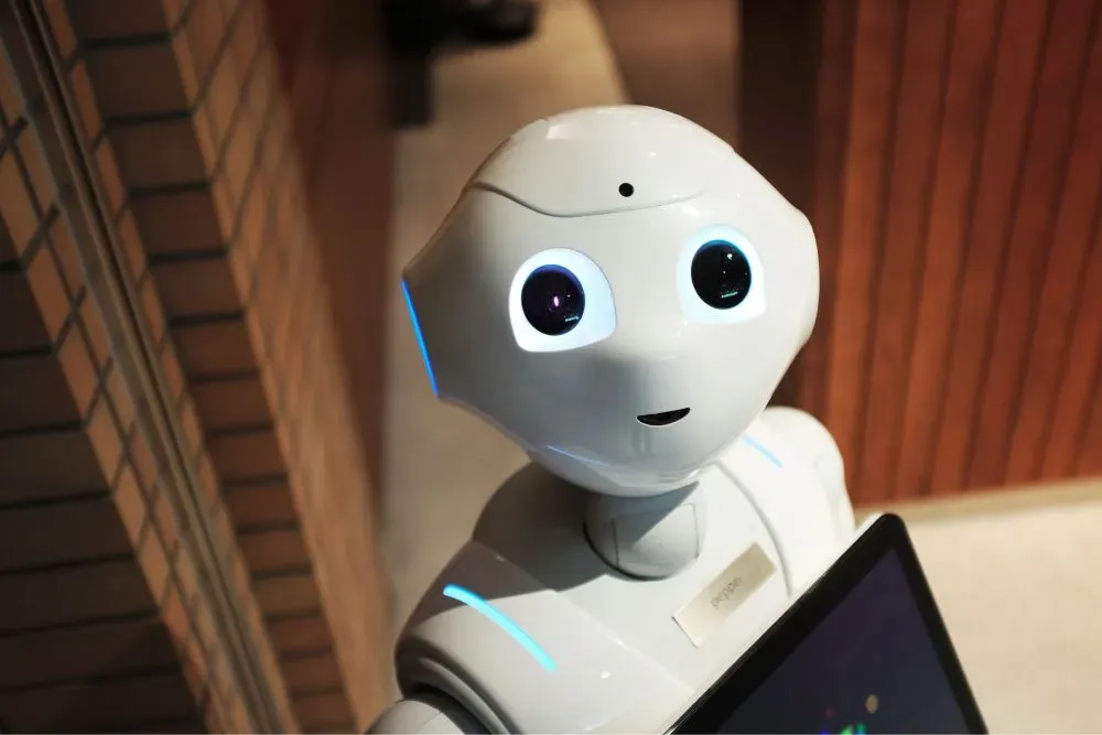 Humanoid robot looking at the camera