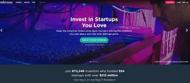 Wefunder website page