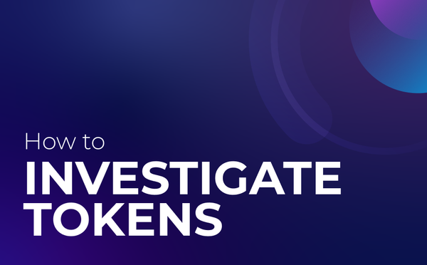 Blue and purple gradient background with the title "How to investigate tokens" written on top.