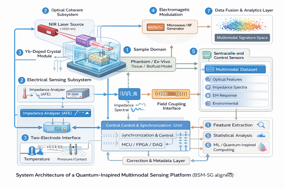 A Quantum-Inspired Multimodal Optical–Electrical Sensor Platform for Tissue and Biofluid Characterization