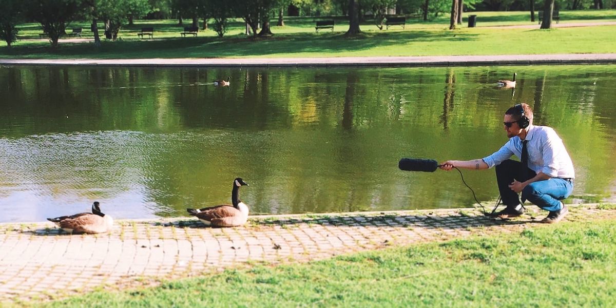Me recording geese with a shotgun mic at the National Mall in Washington, DC. 