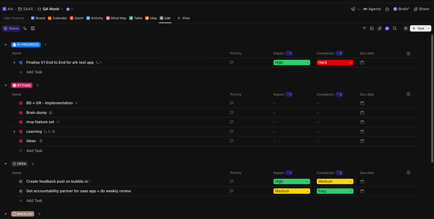 Clickup image of all the tasks