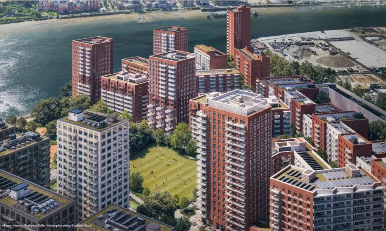 Another mockup, featuring several high rises looking out over the river Thames.