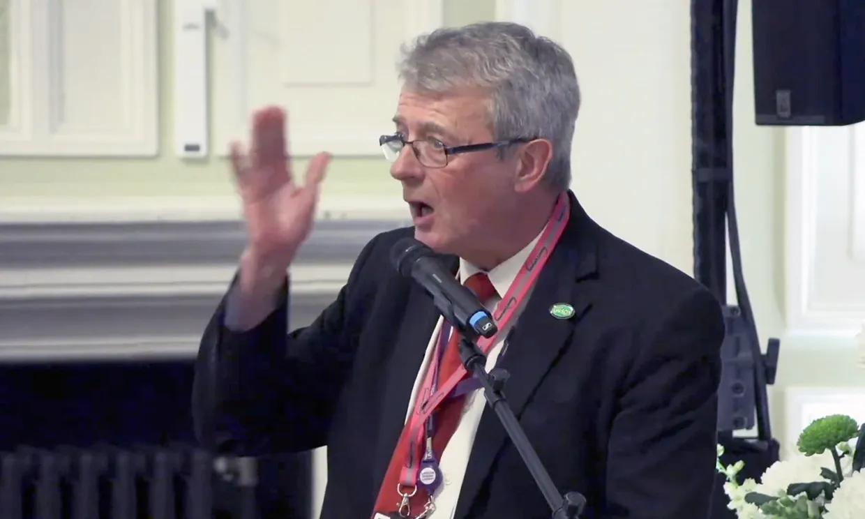 Photograph of Labour deputy mayor John Gray speaking at the annual meeting of Newham Council, 20 May 2026.